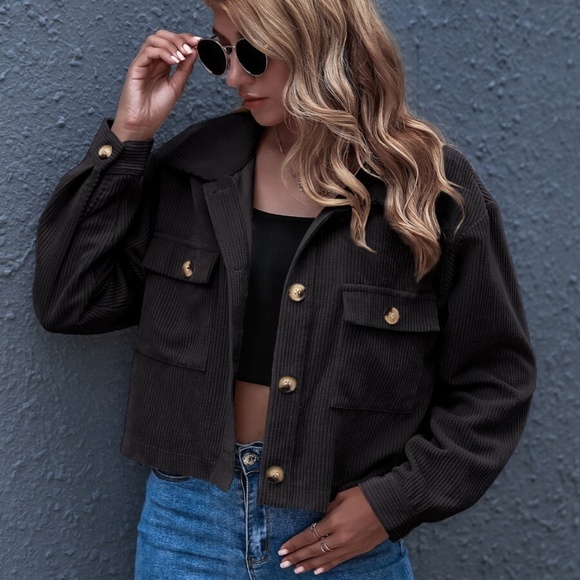 button up pocket corduroy classic jacket shacket - Picture 13 of 13